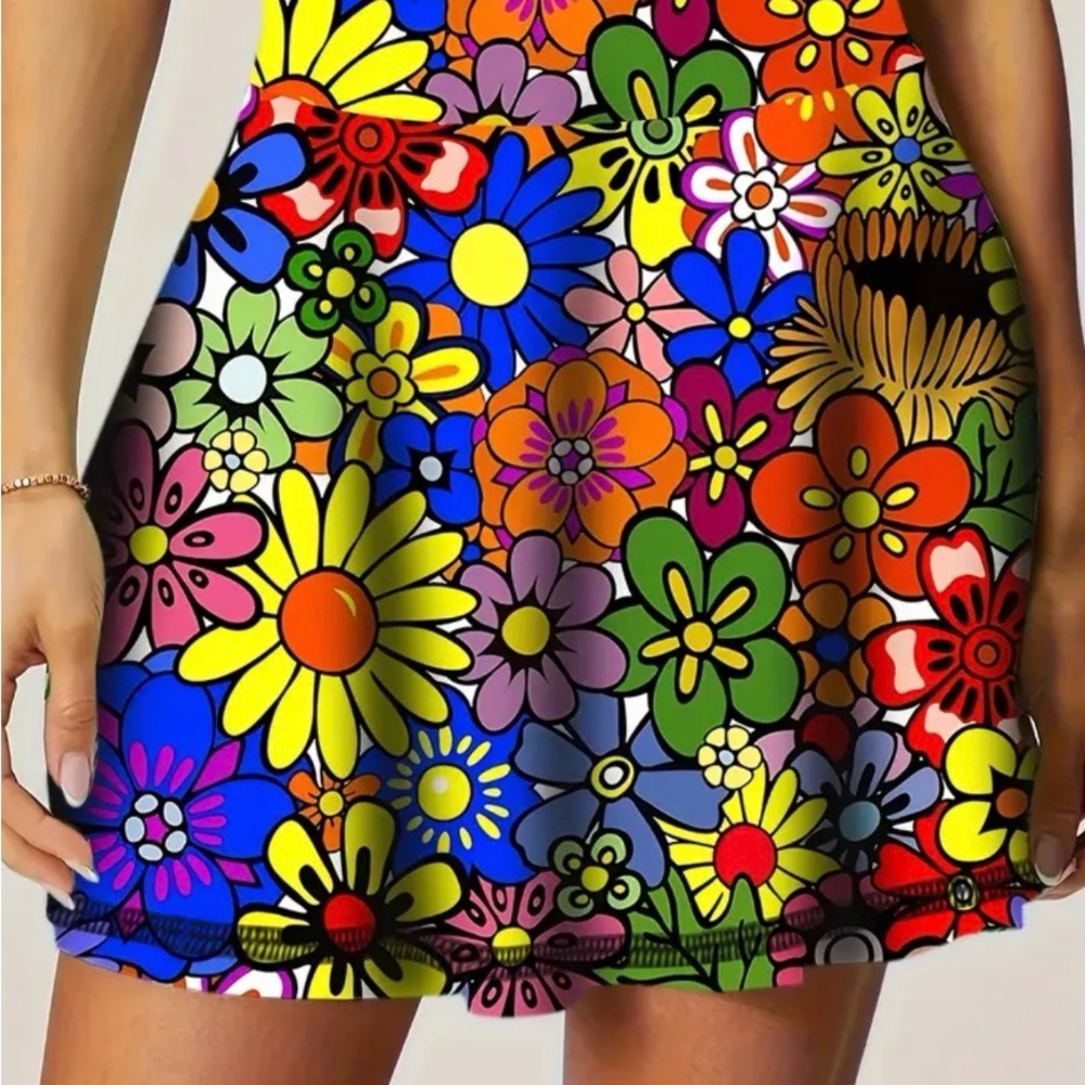 Vibrant Multicolor Floral Mini skirt with build in shorts